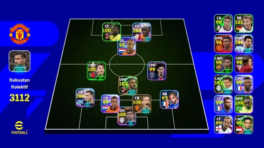 Formasi eFootball Mobile 4-3-1-2 Diamond, Strategi Taktik Rizky Faidan, Squad eFootball Mobile Terbaik.